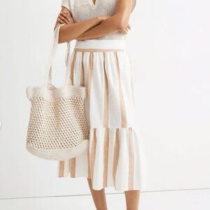 Madewell Striped Ruffle-Hem Midi Skirt